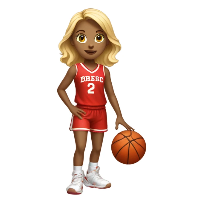 blond girl in red costume playing basket ball sticker