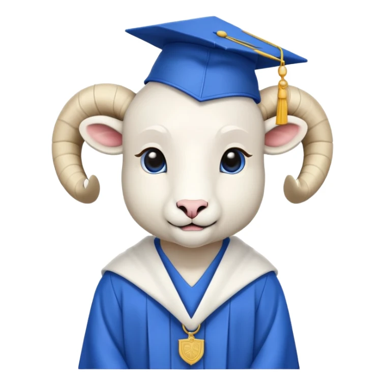 Ram in graduation robes blue the ram is white robes are blue sticker