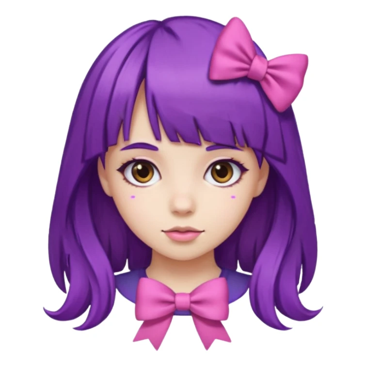 girl with bangs and purple hair and pink bow sticker