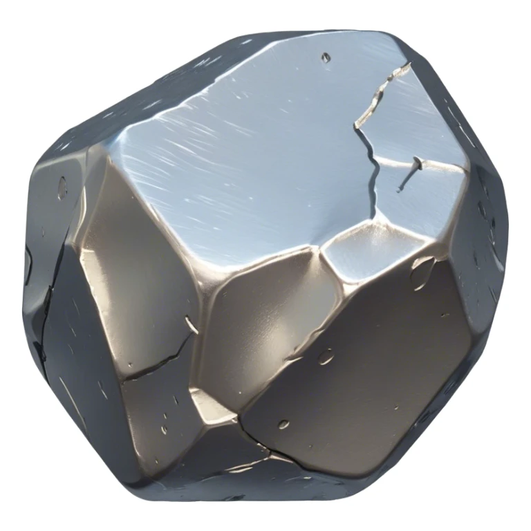 Cinematic Realistic Nickel Ore, Bright and shiny, with a rough, metallic surface reflecting light in soft, gleaming waves. The metal has a subtle luster and is both sturdy and raw in its form. Soft glowing outline, capturing the essence of durability and modern elegance in raw nickel ore. sticker