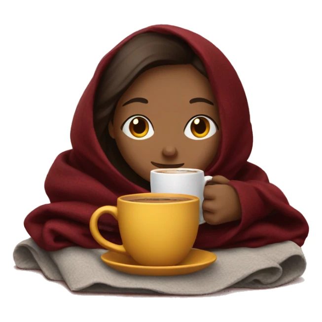 Brunette girl inside a maroon blanket sipping coffee eyes closed sticker