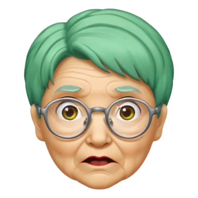green haired grandma with wrinkles and glassess, surprised sticker