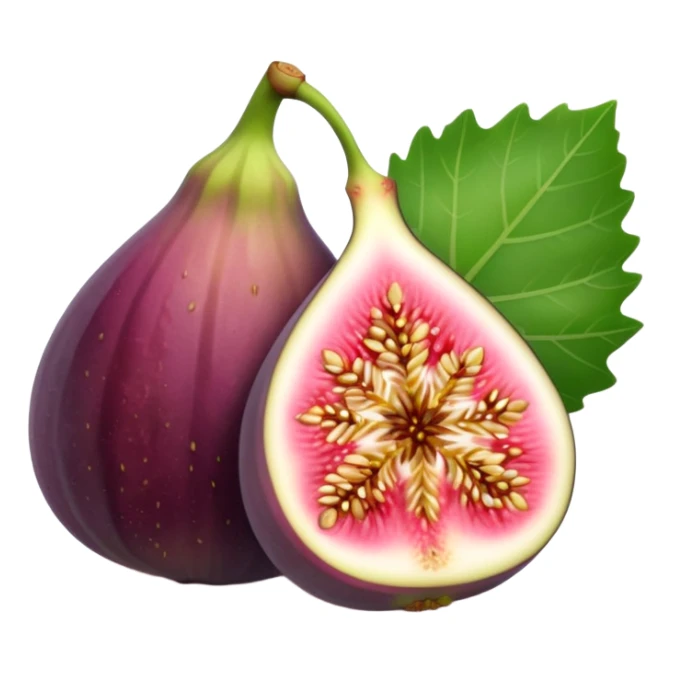 Please create a emoji of a cross-section of a fig with a small leaf sticker