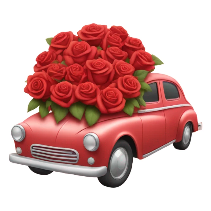 red pastel car in the trunk many roses sticker
