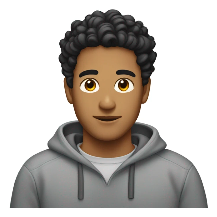 Tan guy with black curly hair in bun in gray sweatshirt  sticker