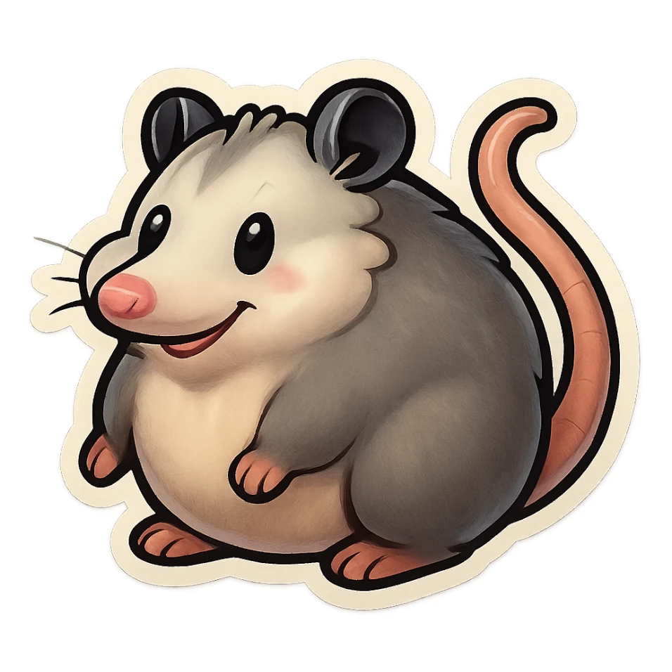 adorably fat cartoon possum, sticker style sticker
