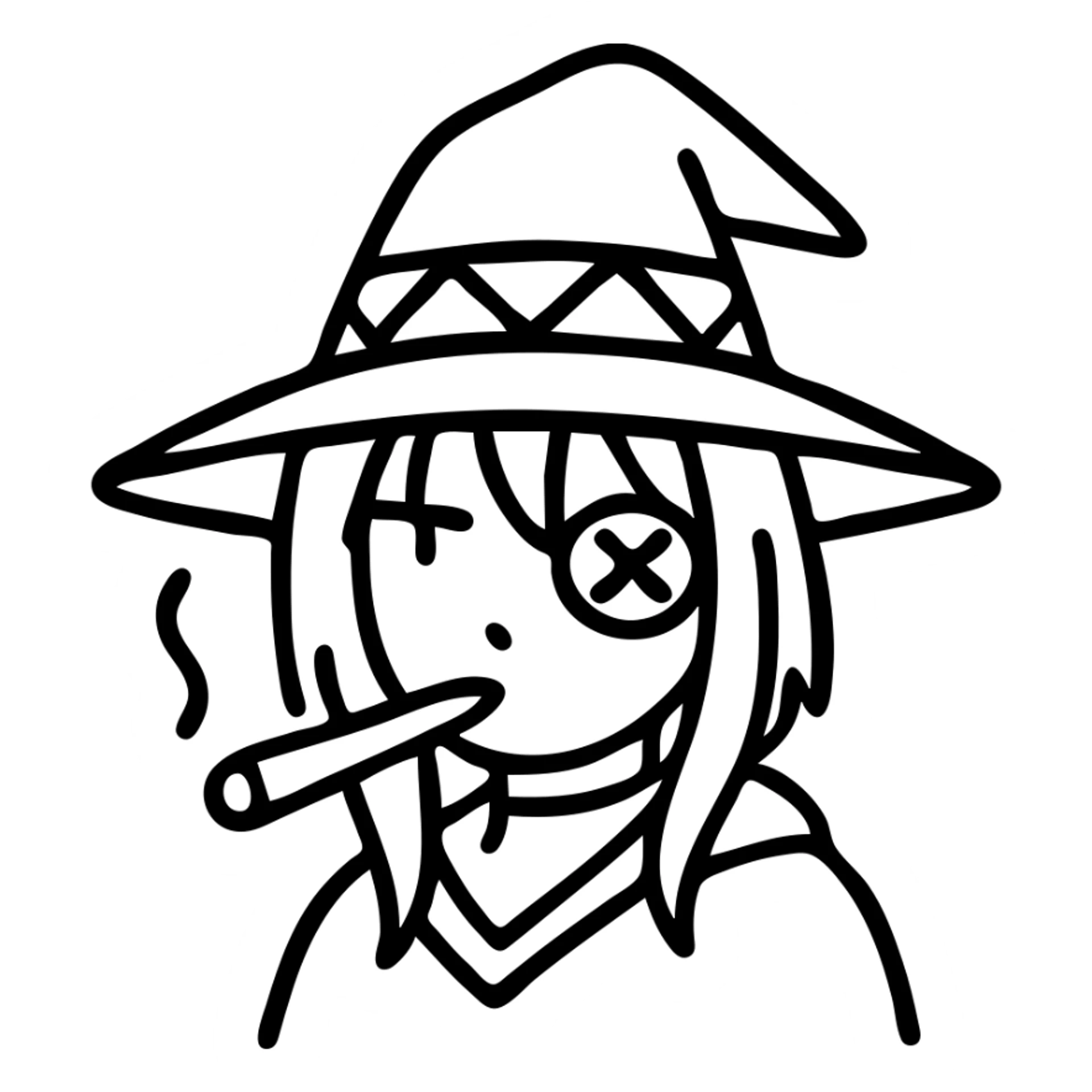 Anime witch girl Megumin from Konosuba with witch hat and eye patch smoking a joint sticker