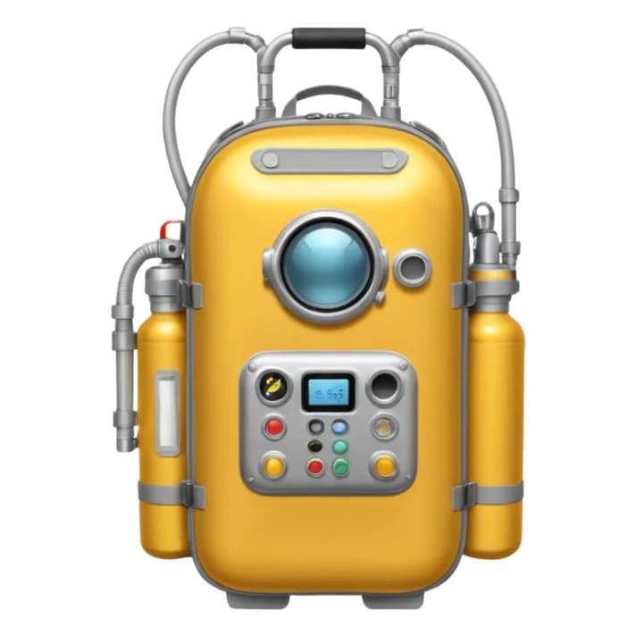 astronaut life support backpack with oxygen tanks and tubes, metallic silver equipment emoji style sticker