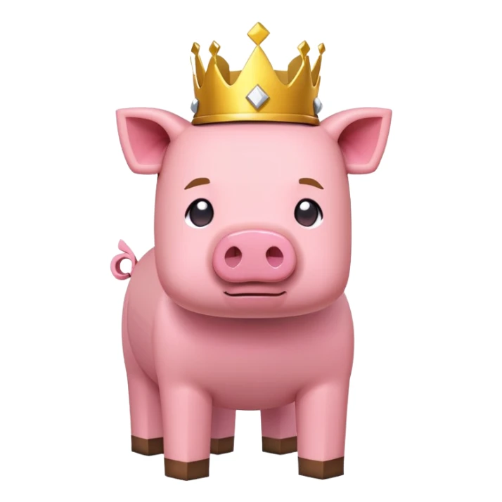 minecraft pig full body pink blocky animal with square head wearing a crown sticker