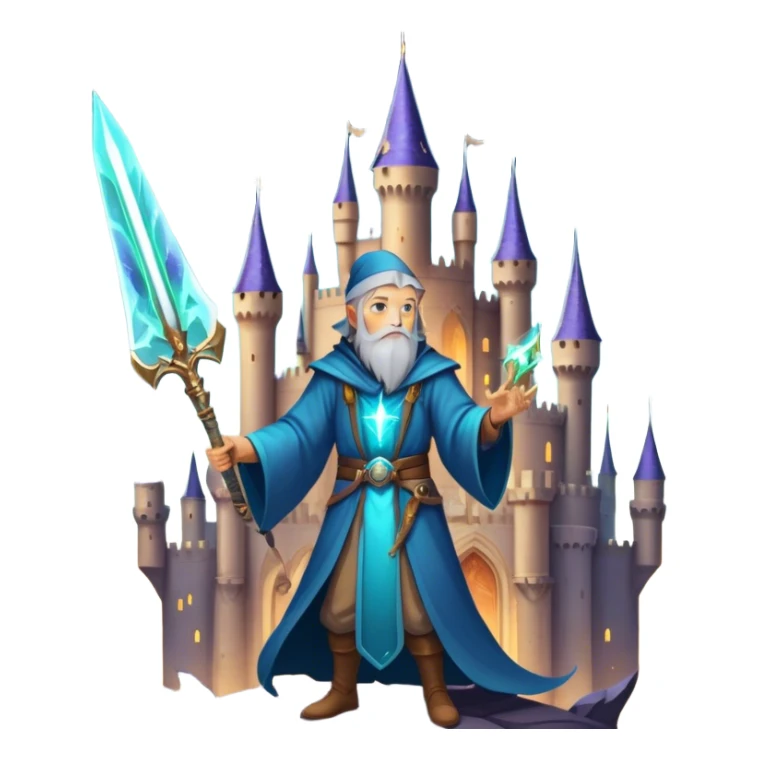 Fantasy and Sci-Fi Movies: A magical collage with a glowing sword, flying dragons, and futuristic spaceships. Stars and planets shimmer in the background, with a mystical castle and an ancient wizard holding a staff. The atmosphere is epic, otherworldly, and adventurous. Transparent background. sticker