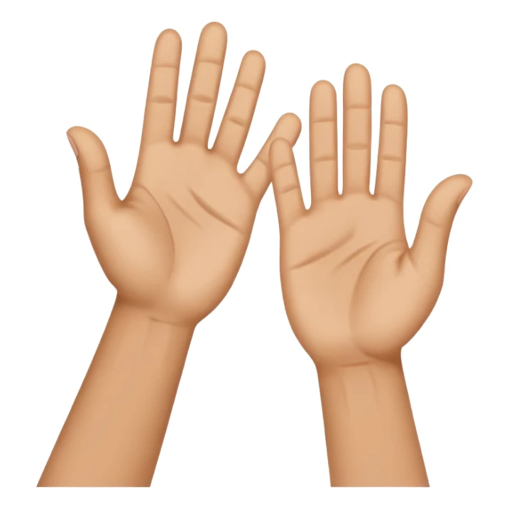 Face with person giving themselves a high five. hands should be touching with visual showing a clap sticker