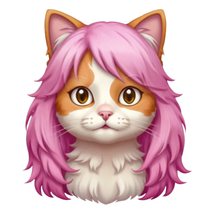 calico cat wear long pink hair wig sticker