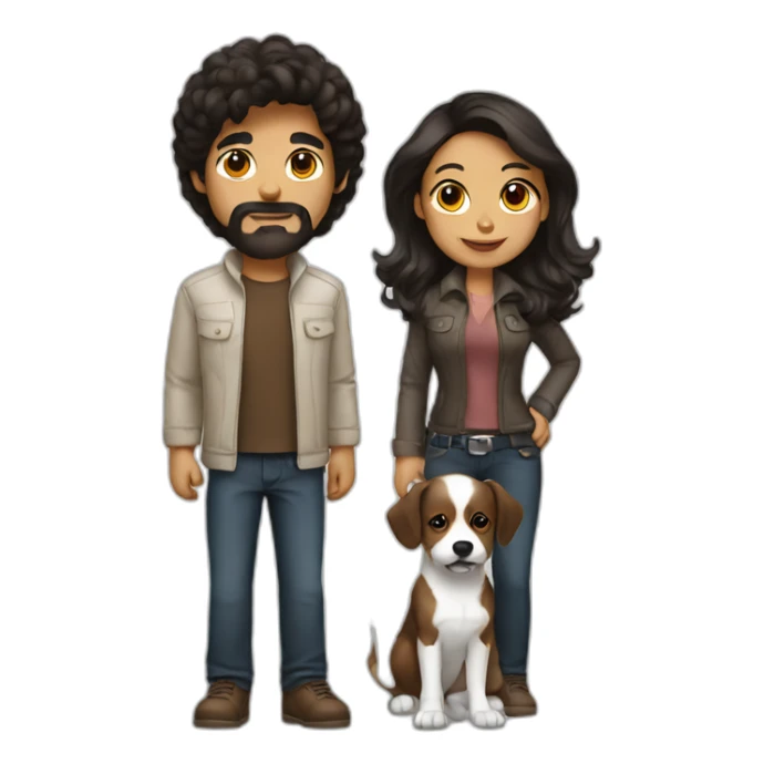 Graphic designer dark hair with brown white dog sticker