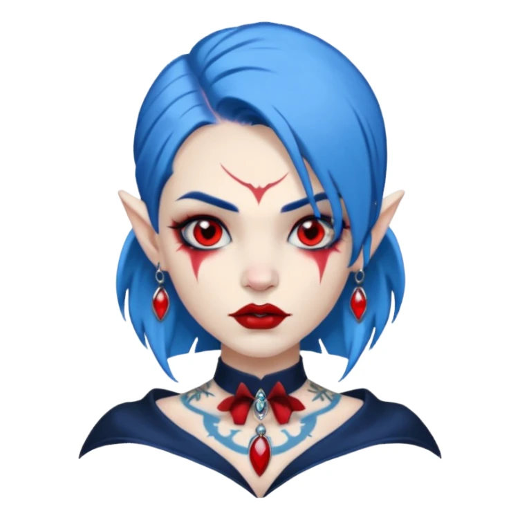 wampire with blue hair and face tattooed and extra big earing sticker