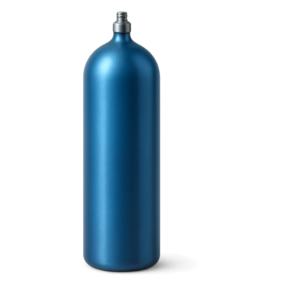blue metallic canister, no label, symbolizing nitrous oxide sticker