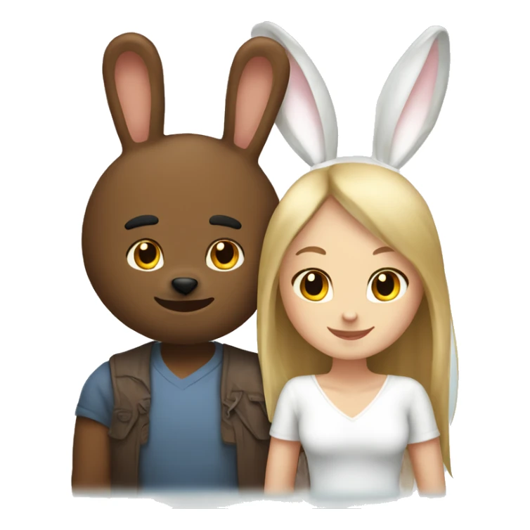 Brown male Bear and white girly bunny dating sticker