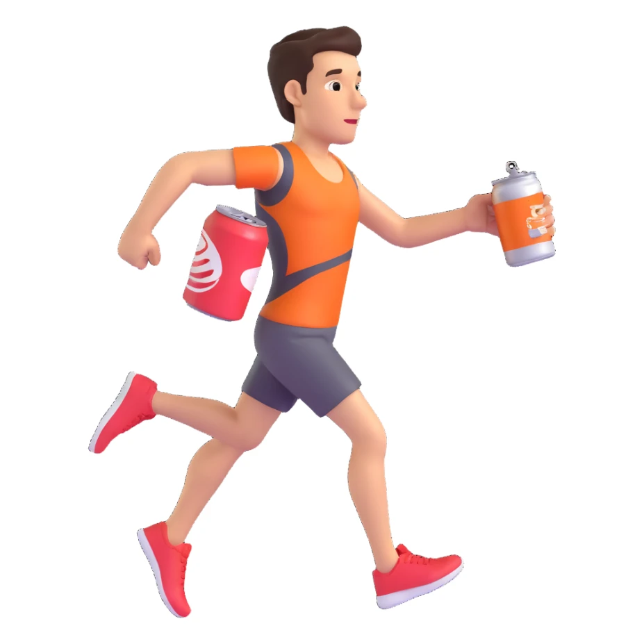 A male runner holding a can sticker