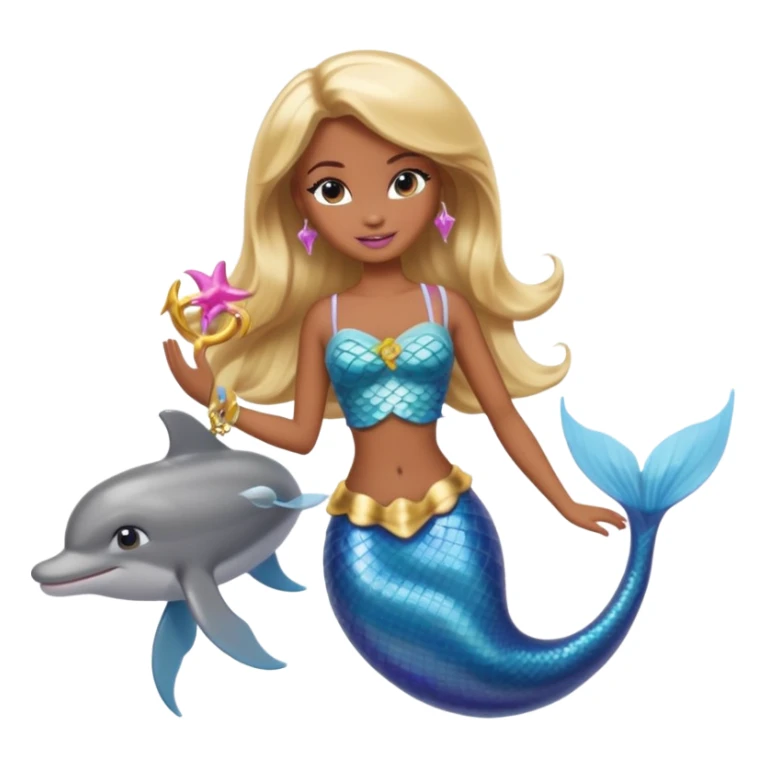 Brown skin blonde hair barbie mermaid with dolphin  sticker