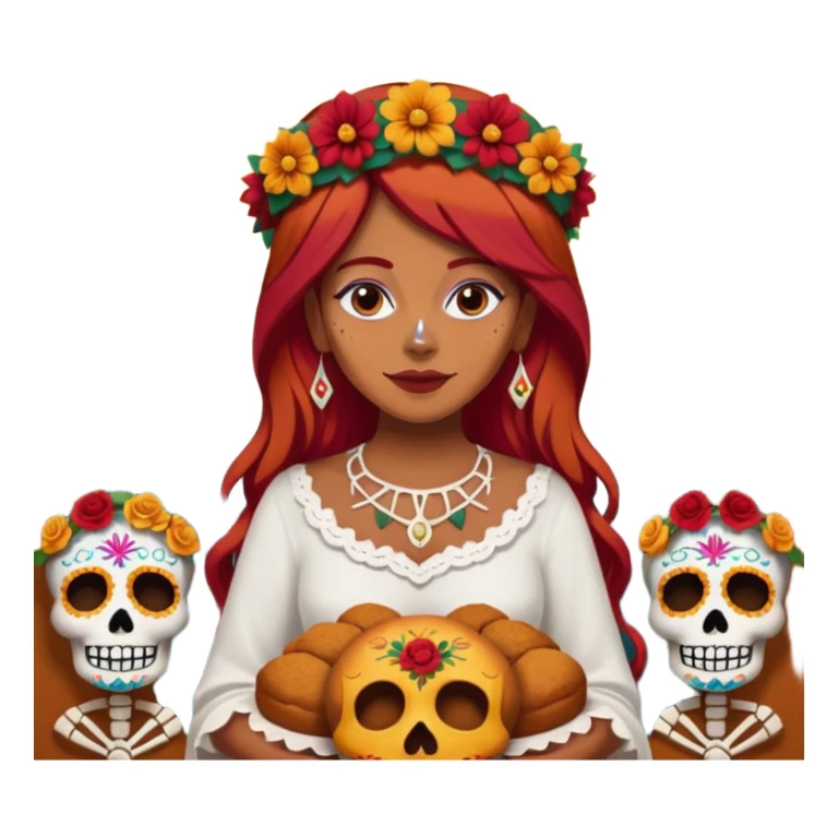 Día de muertos cabello rojo pan de muerto papel picado sticker