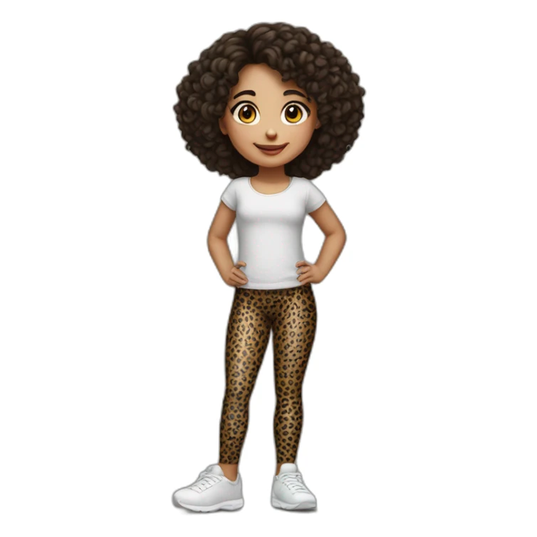 European curly dark hair girl in leopard leggings sticker