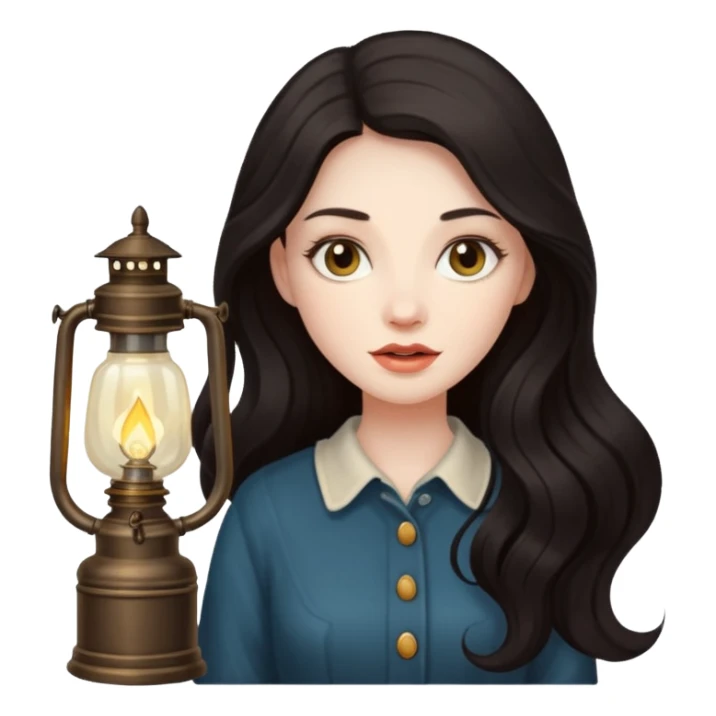 holding vintage gas lamp, female sticker