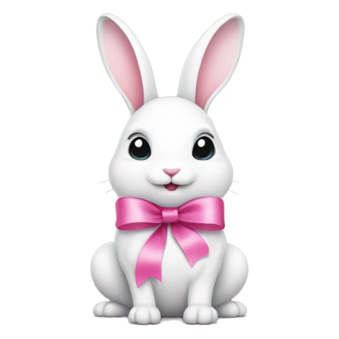 White rabbit with cute pink ribbon sticker