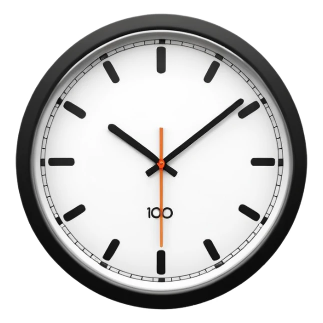 necesito un reloj, ilustrado minimalista, a blancoy negro, con linea delgada , como un icono, que marque las 10 am, sin logo de marca, un reloj de pared sticker