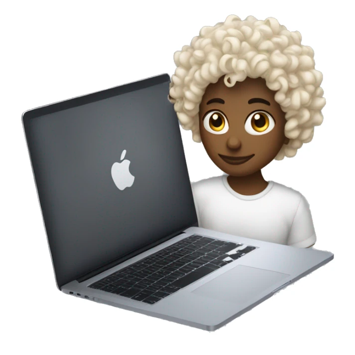 curly hair person + macbook pro sticker