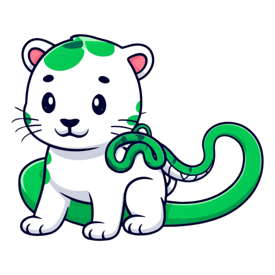 Minimalist Maya-style jaguar and snake as message symbols, white and deep green only, flat design with clean lines sticker