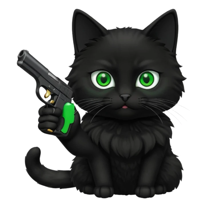 black cat pointing a gun at the screen sticker