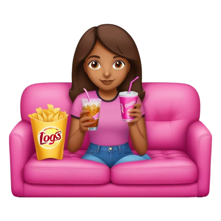 home brown girl with chips and soda drink at the pink sofa sticker