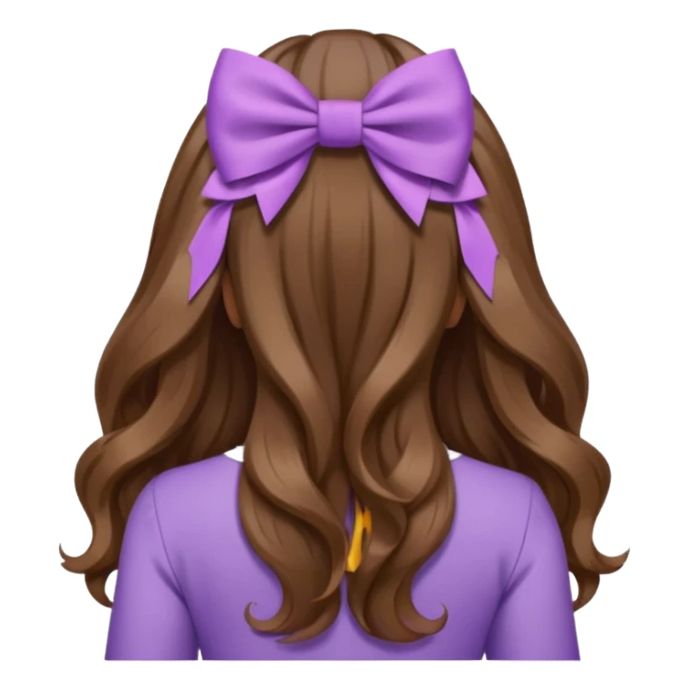 long wavy brown hair from behind with a medium lilac bow sticker