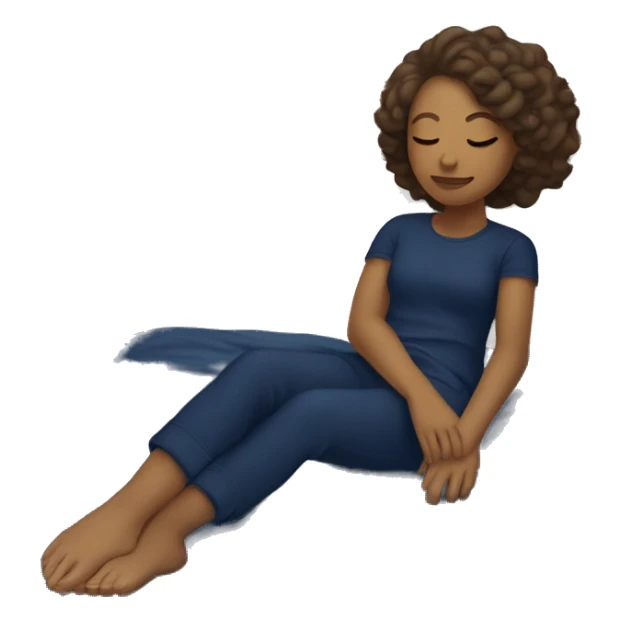 Light brown girl with white skin lying down sleeping on a white bed in navy blue pajamas sticker
