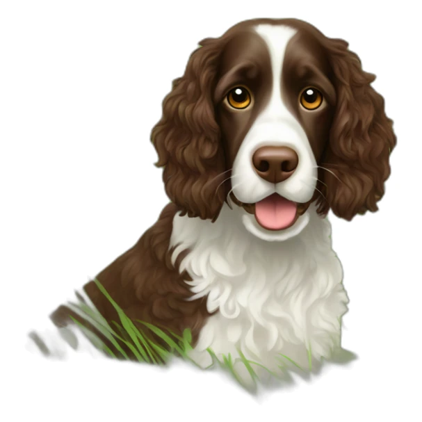 Create a picture of a chocolate phantom coloured springer doodle in a beautiful grassy field sticker