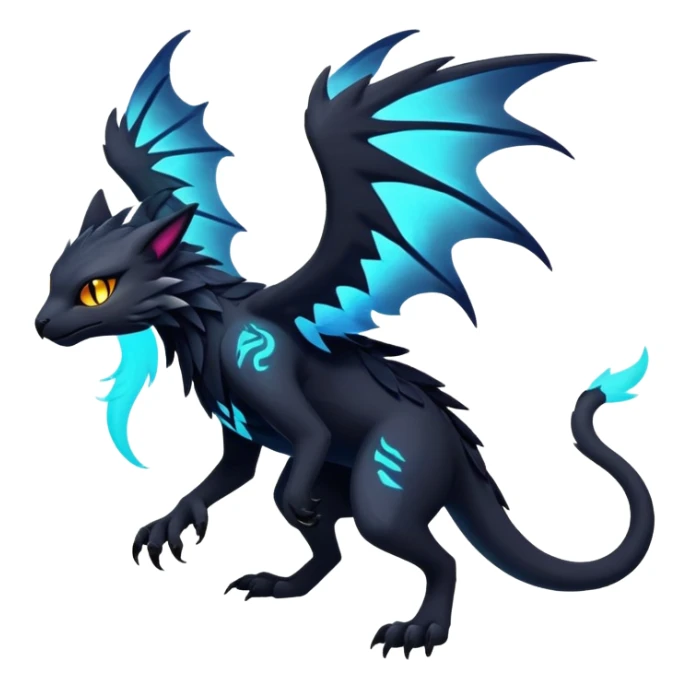 Black Dark Exotic Beaked Feathery Nocturnal Neon-glowing Abyssal Nightly Abyss-Cat-Gryphon-Salandit-Silvally-Fakémon Creature (full body) sticker