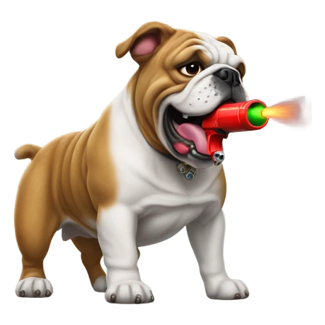 Bulldog with a squirtgun sticker