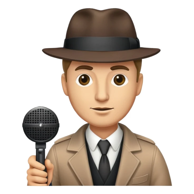 White guy. He must be in hat. Mafia but he holding a microphone and camera in hands. sticker