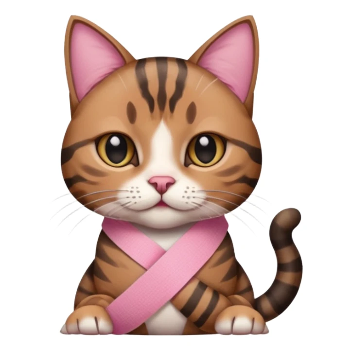 a  brown and black tabby cat, with a pink bandage on her front paw, sticker