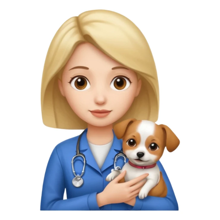 a woman vet holding a small dog sticker