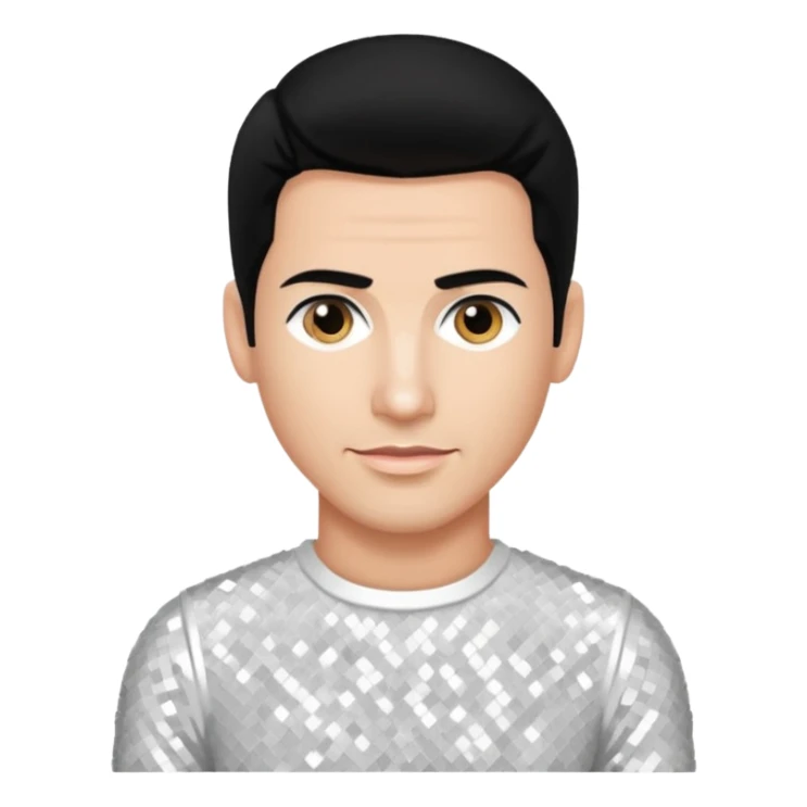 Danny Wood from NKOTB with black hair, white sequin outfit sticker