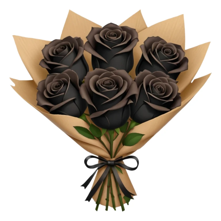 boquet of black roses in a paper package sticker