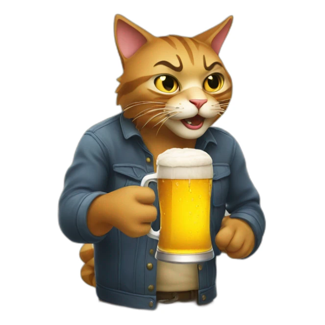 mad cat grabbing a cup of beer sticker