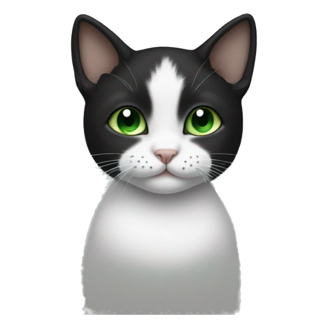 Baby black and white cat with half a mustache and green eyes sticker