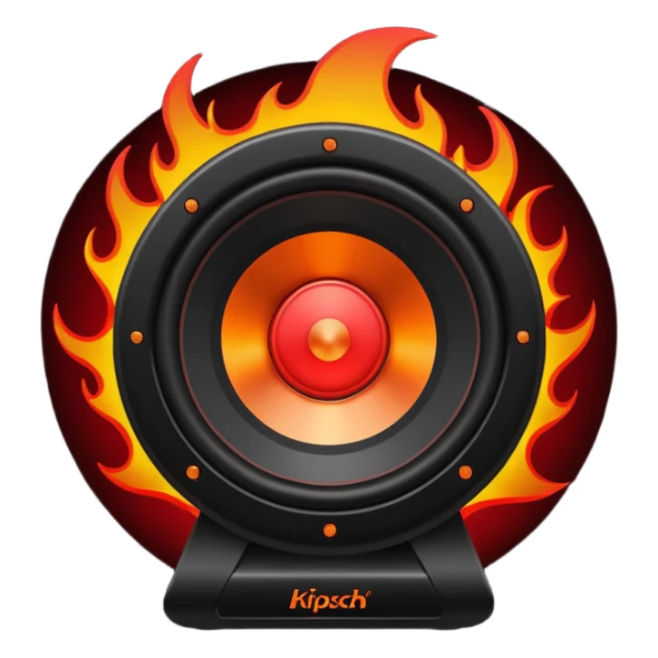 Head: A black KLIPSCH RP-8000F speaker, often represented with a red center or speaker cone.
Core: A small, bright glowing cherry-red circle representing his core.
Body & Armor: Primarily black armor plating with bright red accents or flames. sticker