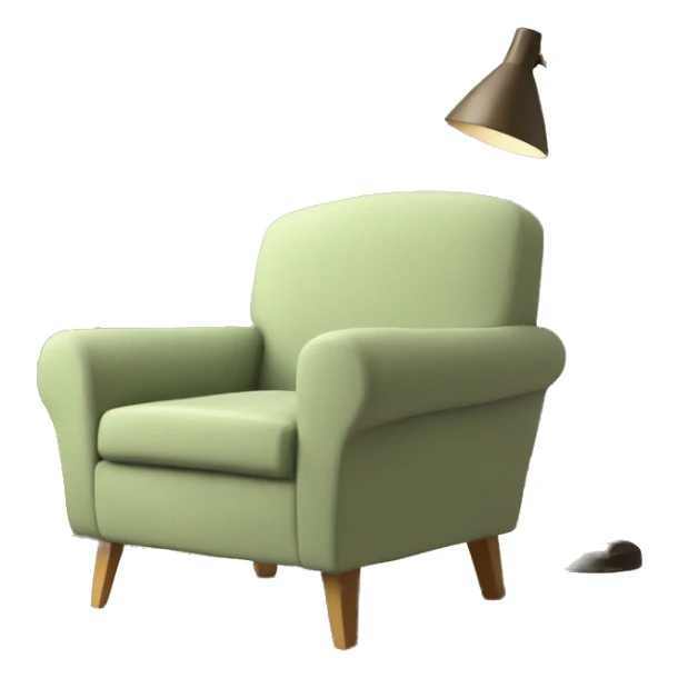 Beige Armchair - Sage green blanket - book sticker