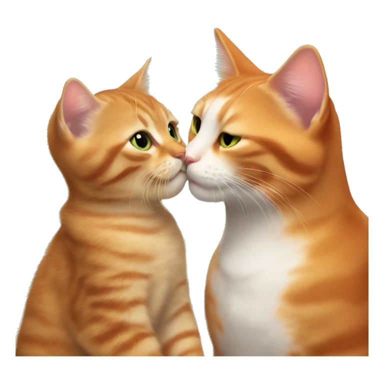 A big red cat kisses a small tricolor kitty sticker