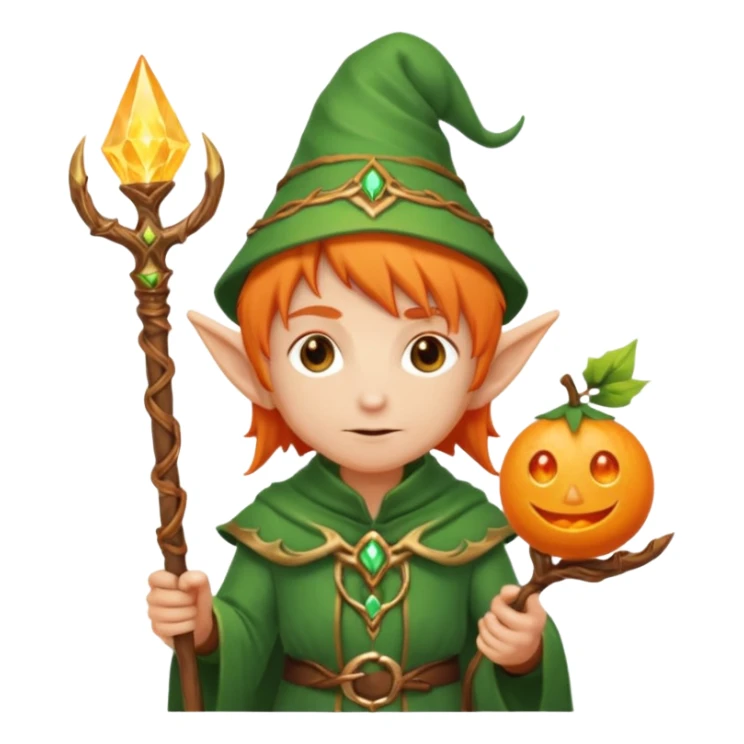 Orange Haired Elf, old Mage elf with glowing orange staff sticker
