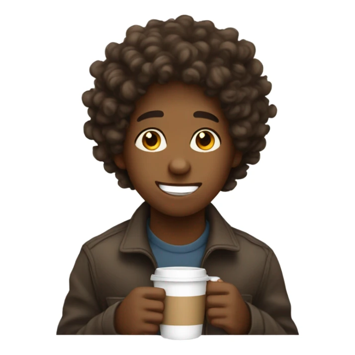 Brown skin boy with curly hair oh sipping coffee sticker