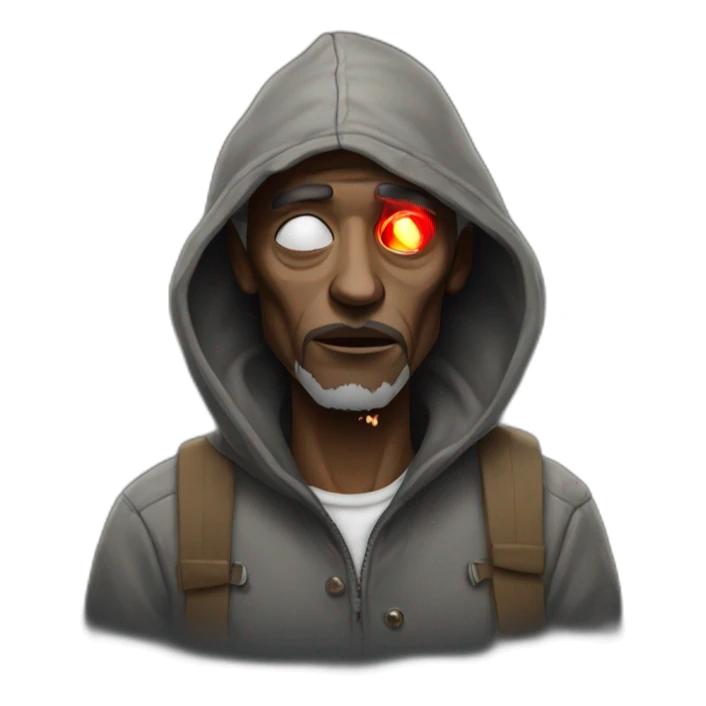 Homeless man with red eye whites smoking sticker