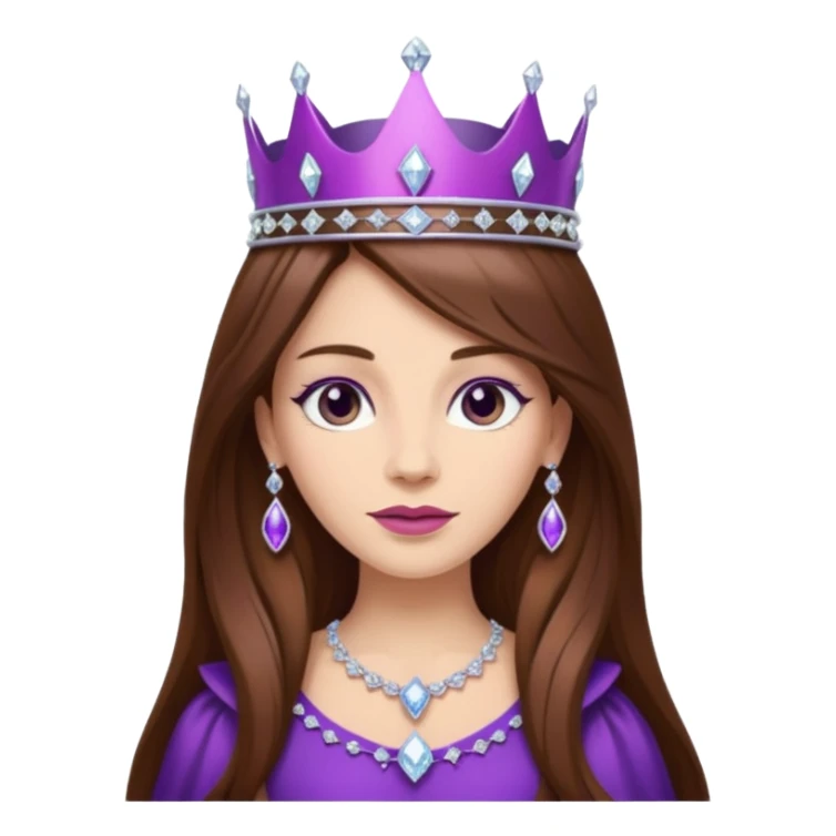 queen, long brown hair, purple crown with diamonds  sticker